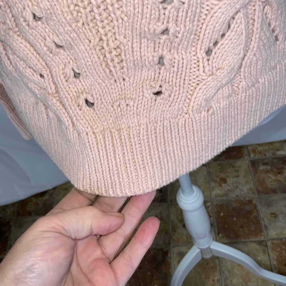 Lucky Brand Dusty Pink Cable Knit Crew Neck Ribbed Trim Casual Sweater S - Picture 10 of 13